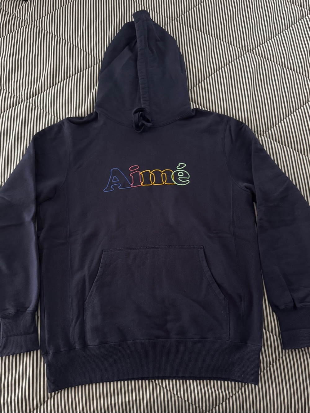 Aimé Leon Dore Navy Hoodie with Rainbow Logo